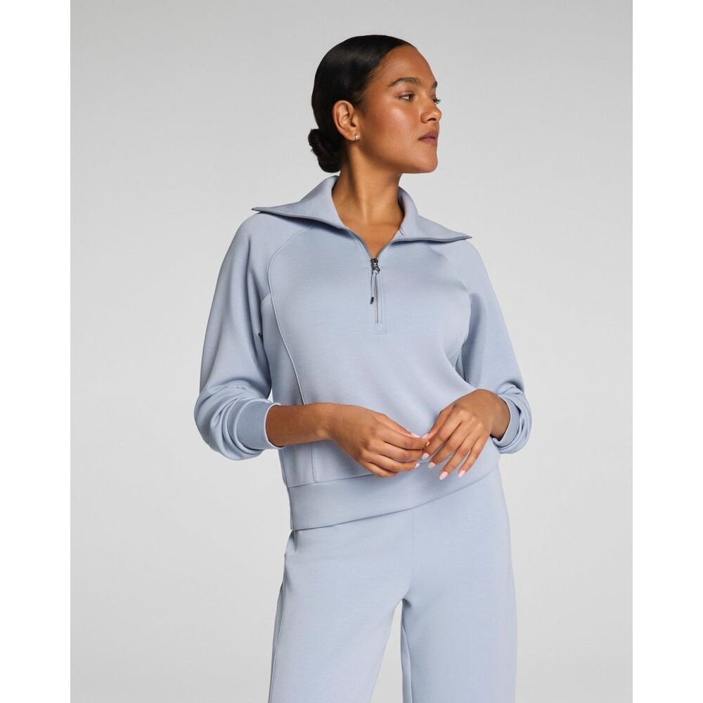 SPANX AirEssentials Half Zip Pullover Light Blue Knit Sweatshirt Plus Size 3X